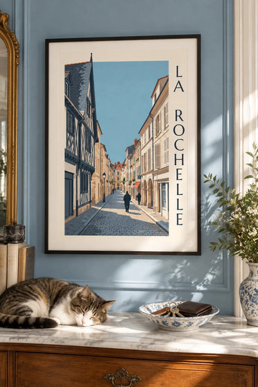 Plakat przedstawiający dom szachulcowy w La Rochelle : w ramie na ścianie