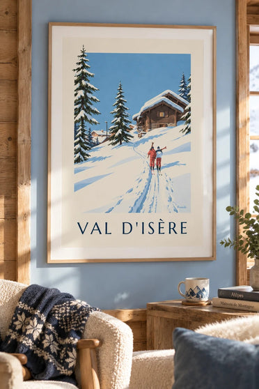 Plakat Val d’Isère, narciarze w śniegu : w ramie na ścianie