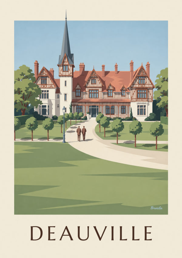 Plakat przedstawiający szachulcową willę Strassburger w Deauville