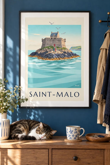 Plakat przedstawiający fort Petit Bé w Saint-Malo : w ramie na ścianie
