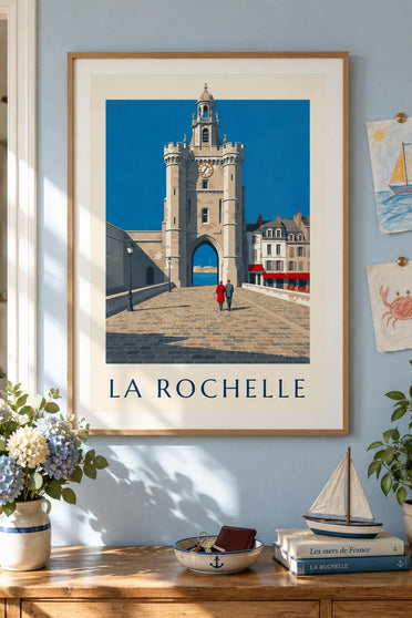 Plakat przedstawiający bramę Grosse Horloge w La Rochelle : w ramie na ścianie