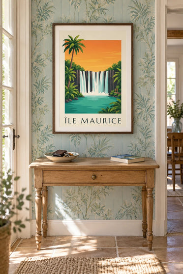 Plakat Mauritius, wodospad Rochester (tytuł MAURITIUS) : w ramie na ścianie