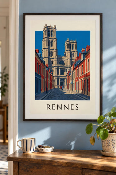 Plakat Rennes, katedra Saint-Pierre i jej wieże : w ramie na ścianie