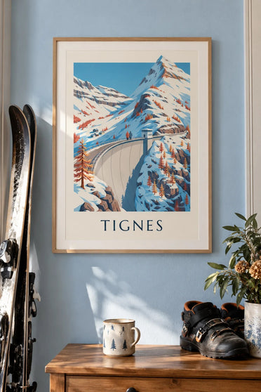 Plakat Tignes, wielka tama zimą : w ramie na ścianie
