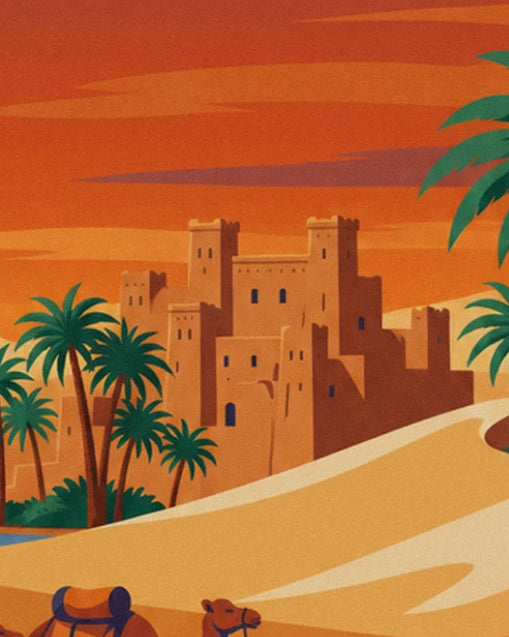 Les tours ocre d’un village du Sahara algérien, entourées de palmiers