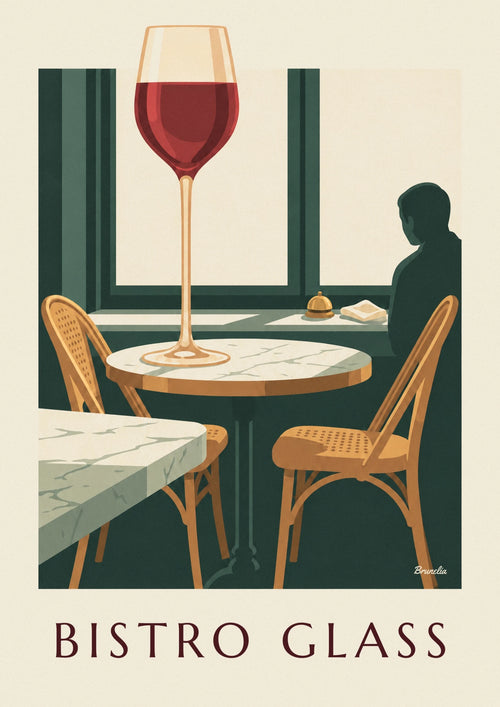Affiche verre de vin rouge sur une table de bistrot parisien : l'affiche entière