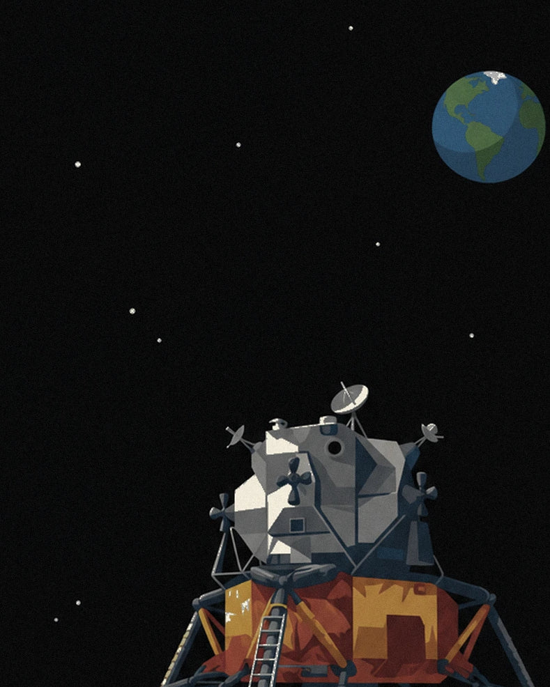 Astronaut walking toward the lunar module on the Moon poster: close-up detail