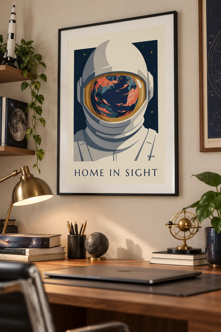 Affiche reflet de la Terre dans le casque d'un astronaute : encadrée au mur