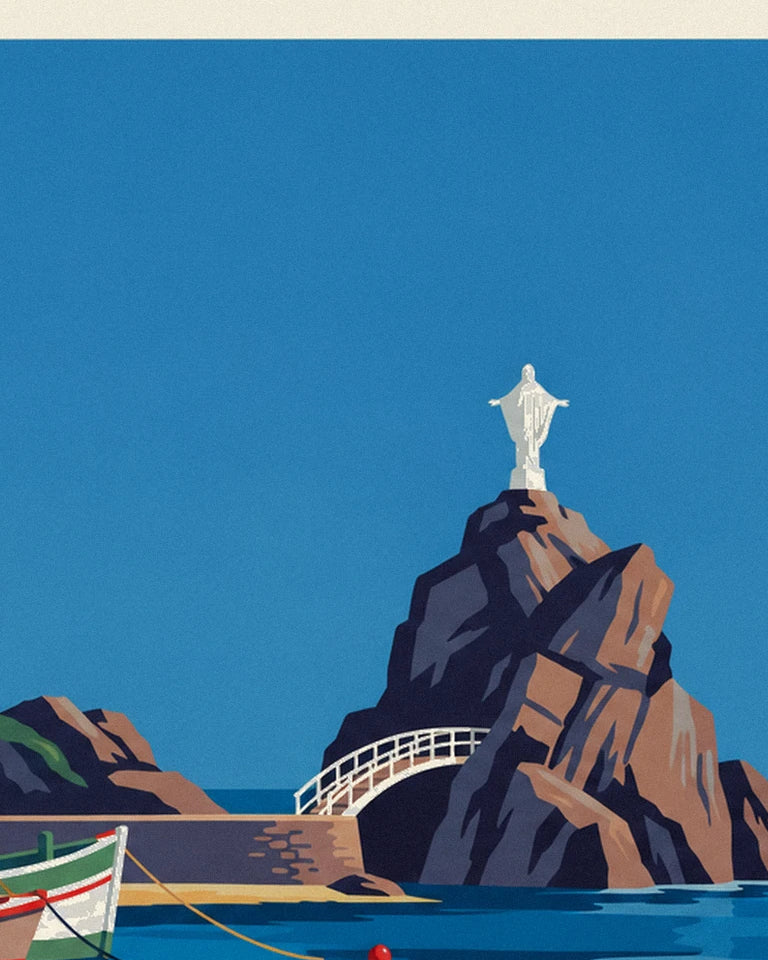 Plakat Port des Pêcheurs w Biarritz i Rocher de la Vierge: zbliżenie na detal