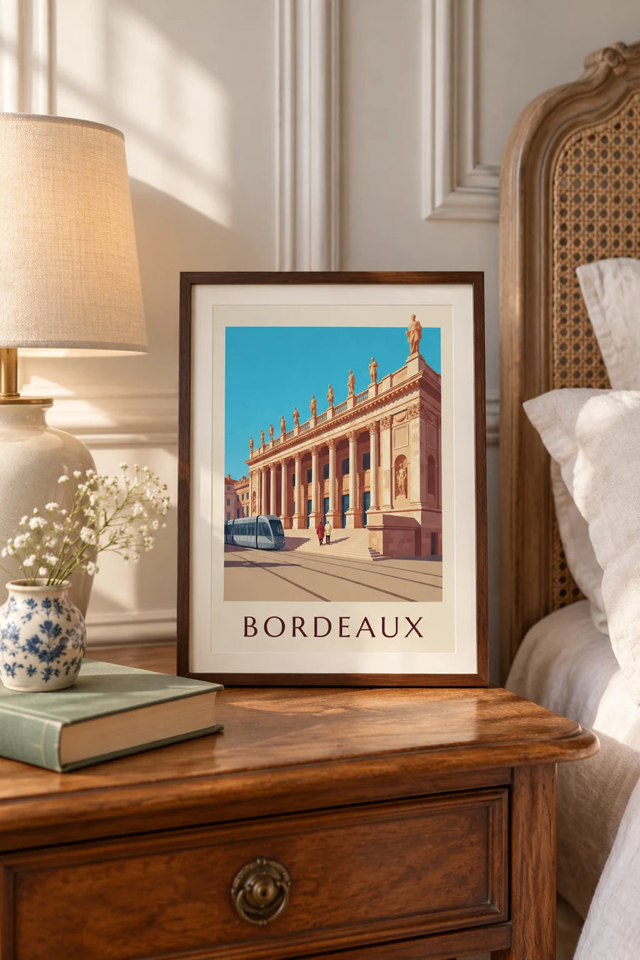 Plakat z Grand Théâtre i placem de la Comédie w Bordeaux: mały format A4 w ramce