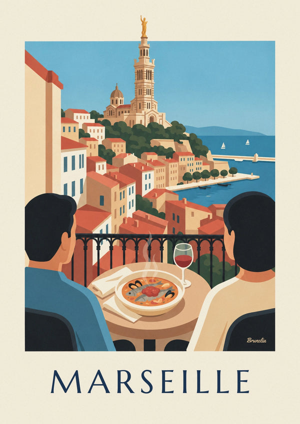 Bouillabaisse on a Marseille Old Port terrace poster