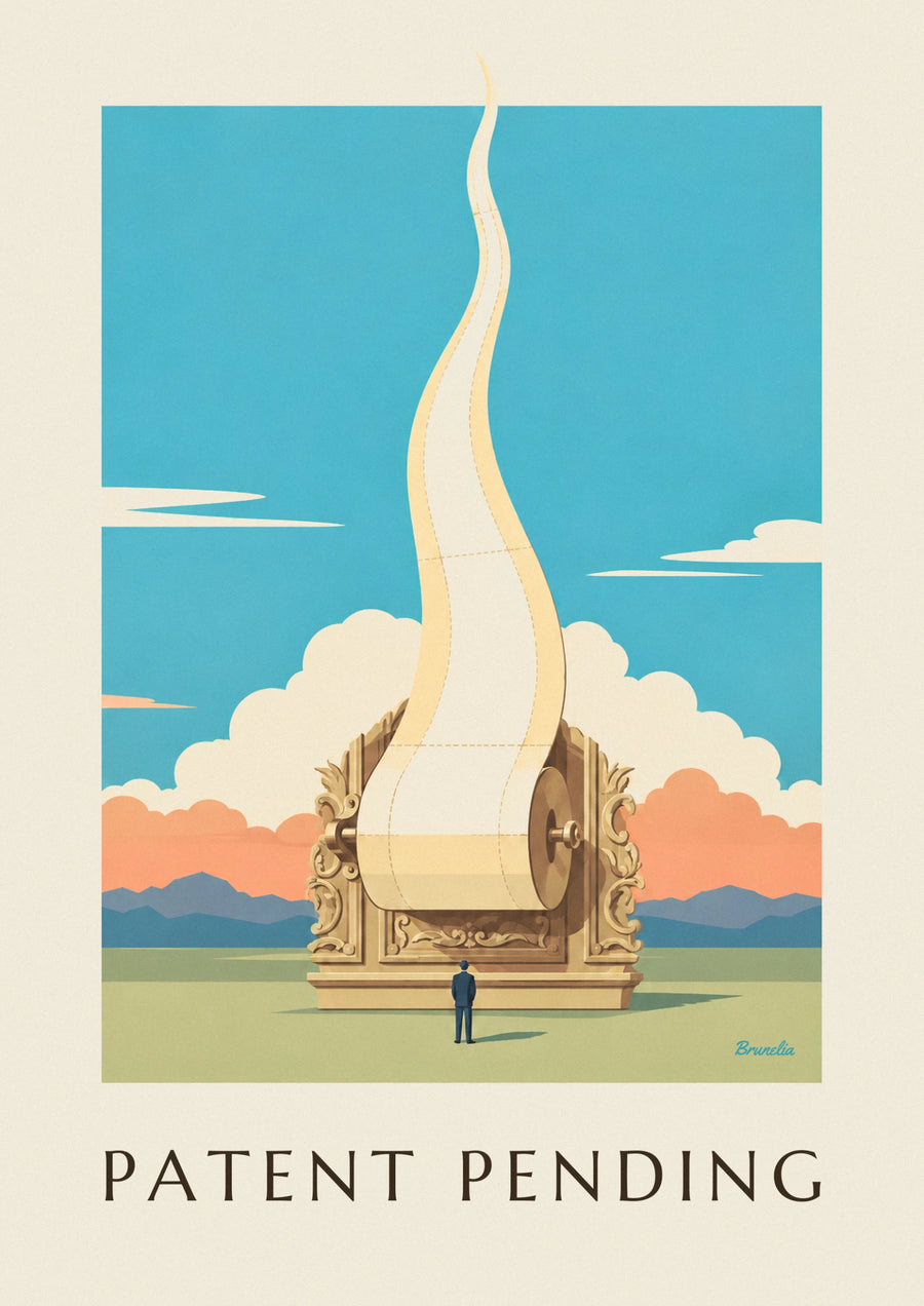 Giant toilet paper roll floating into the sky poster