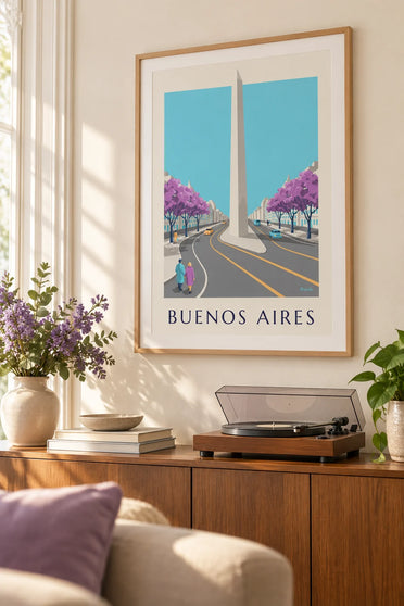 Plakat obelisk na Avenida 9 de Julio w Buenos Aires: w ramie na ścianie