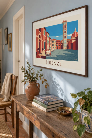 Plakat z tarasem kawiarni naprzeciw katedry Duomo we Florencji: w ramie na ścianie