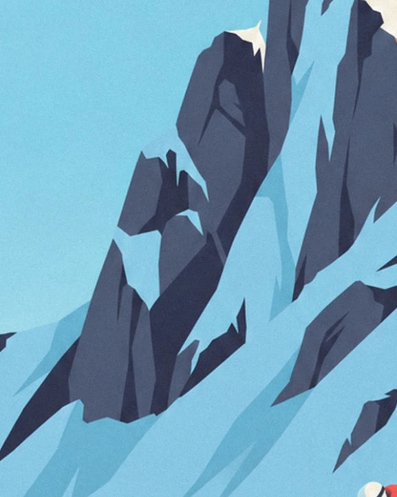 Blue-grey rock cliffs streaked with snow beneath a light blue sky