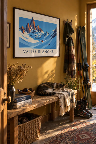 Plakat narciarz freeride na lodowcu Vallée Blanche: w ramie na ścianie