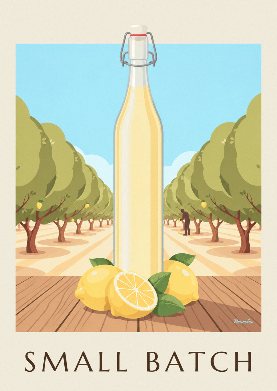 Plakat butelka rzemieślniczej lemoniady i cytryny