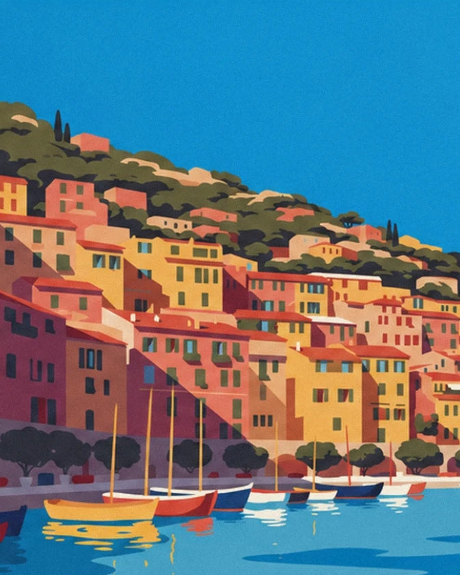 Les façades jaunes et roses de Menton derrière les voiliers colorés du port