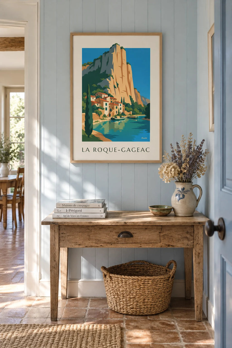 Affiche village de La Roque-Gageac au bord de la Dordogne : encadrée au mur
