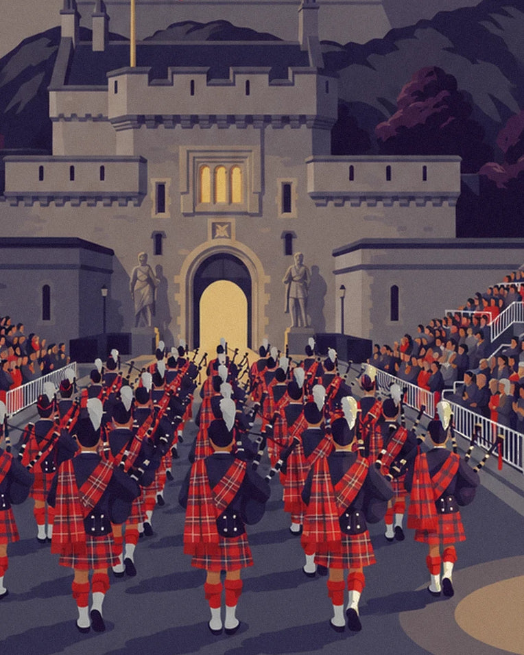 Affiche château d'Édimbourg et Military Tattoo de nuit : détail en gros plan