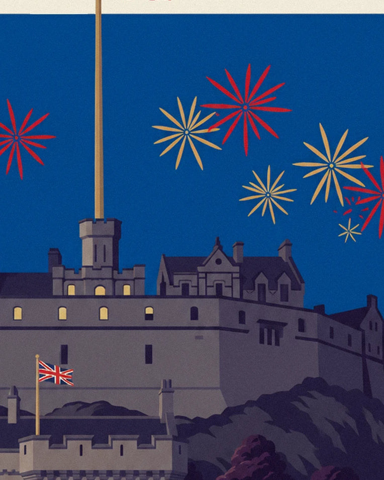 Affiche château d'Édimbourg et Military Tattoo de nuit : détail en gros plan
