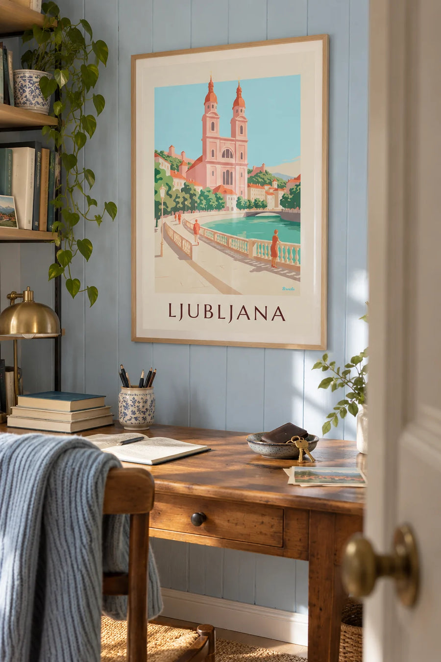 Pink Franciscan church of Ljubljana poster: framed on the wall