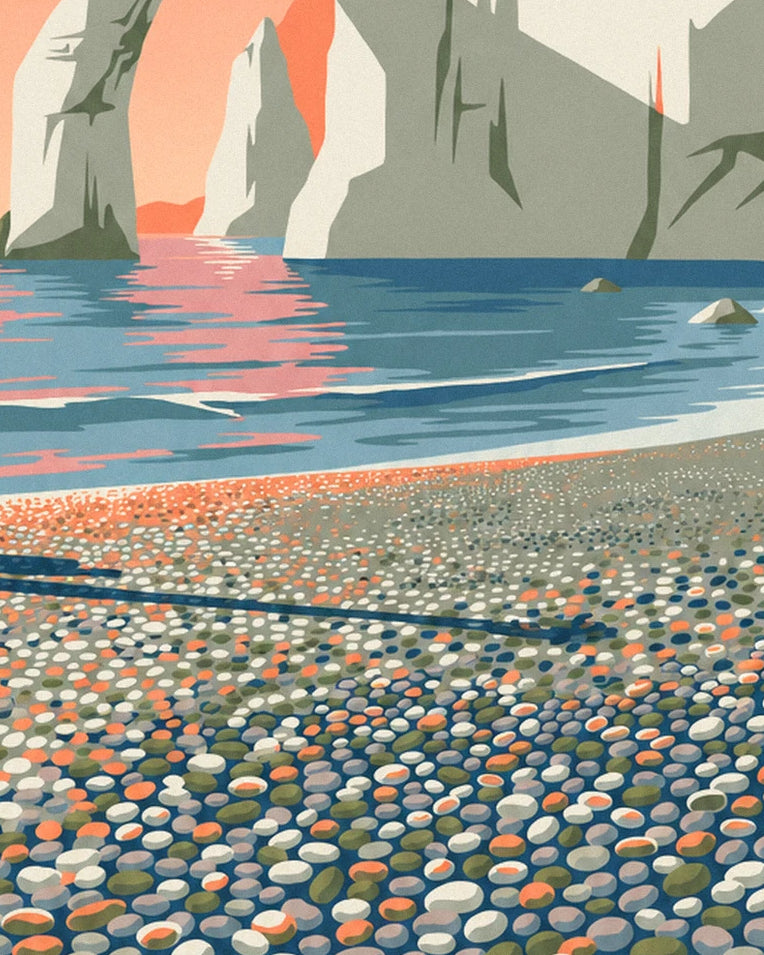 White cliffs of Étretat at sunset poster: close-up detail