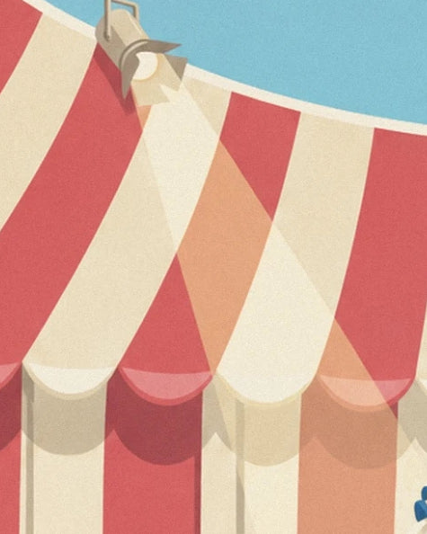 The red and cream striped canvas of the big top, with its scalloped edges