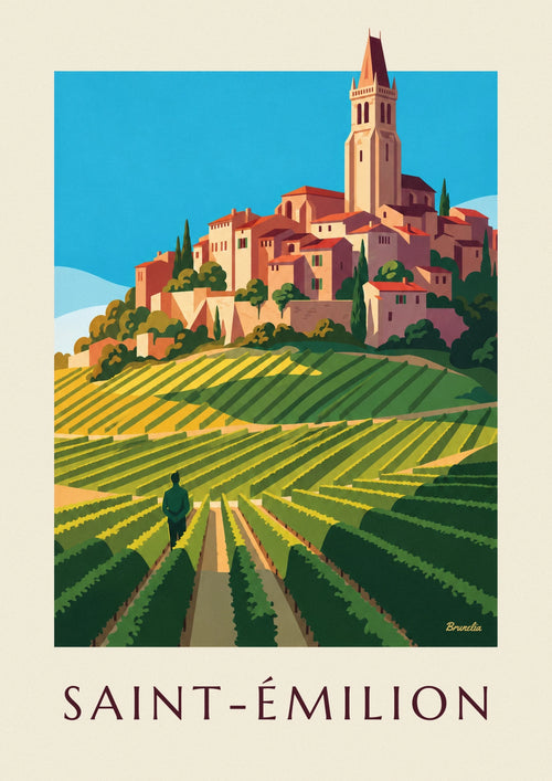 Affiche village de Saint-Émilion et ses vignes : l'affiche entière