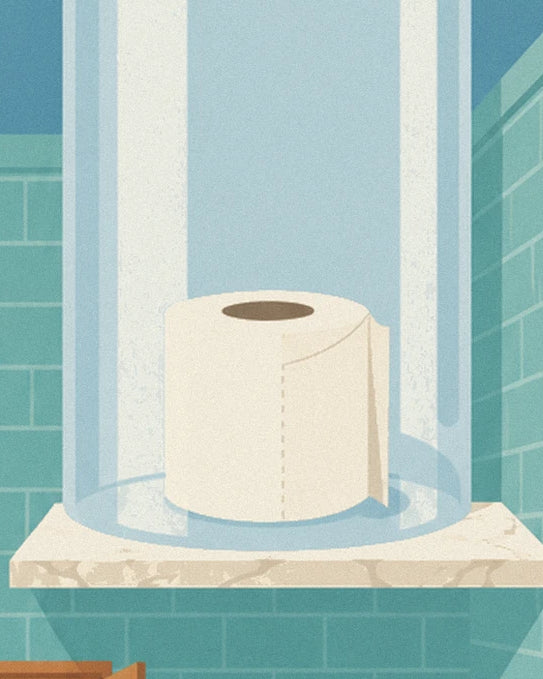 The toilet roll beneath its glass dome on a marbled plinth