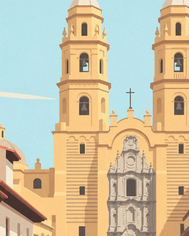 Plakat kolonialna ulica Limy i bazylika San Francisco: zbliżenie na detal