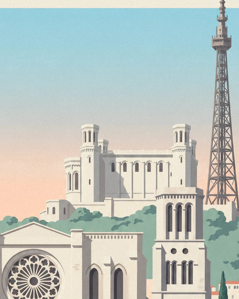 Saint-Jean Cathedral and Saône quays in Lyon poster: close-up detail