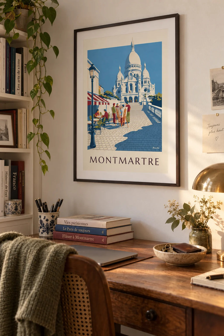 Affiche peintres de la place du Tertre et Sacré-Cœur à Montmartre : encadrée au mur