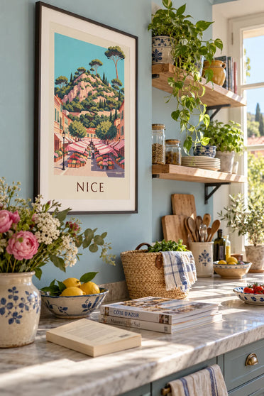 Affiche marché aux fleurs du cours Saleya à Nice : encadrée au mur