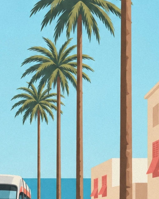 The tall palms along the seafront in Nice and the pale façades with red shutters