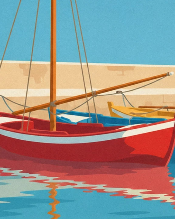 Les pinasses rouges et bleues, leurs mâts et leurs reflets dans le port d’Arcachon