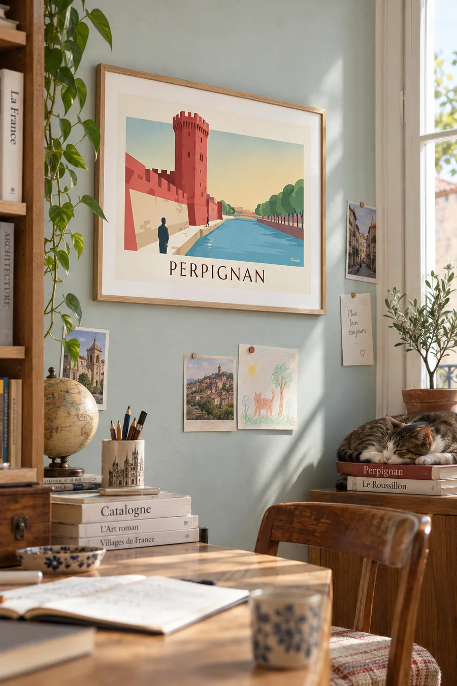 Poster of the Castillet and the Quai de la Basse in Perpignan: framed on the wall