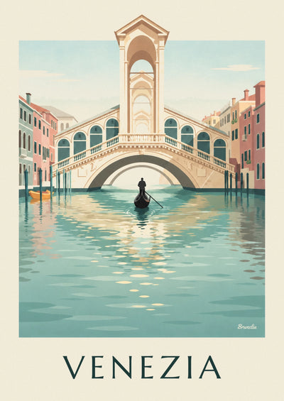 Affiche pont du Rialto et gondole sur le Grand Canal à Venise : l'affiche entière