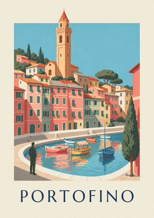Poster of colorful boats in the port of Portofino: the full poster