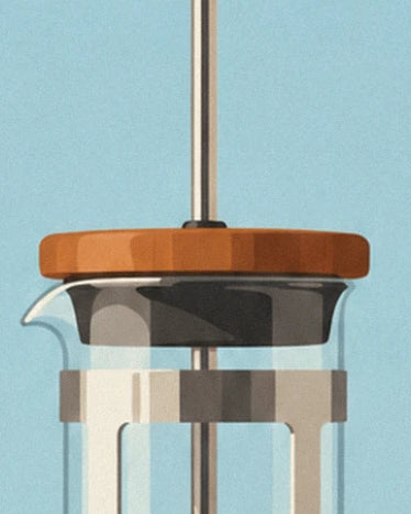The brown lid and long metal plunger rod above the glass