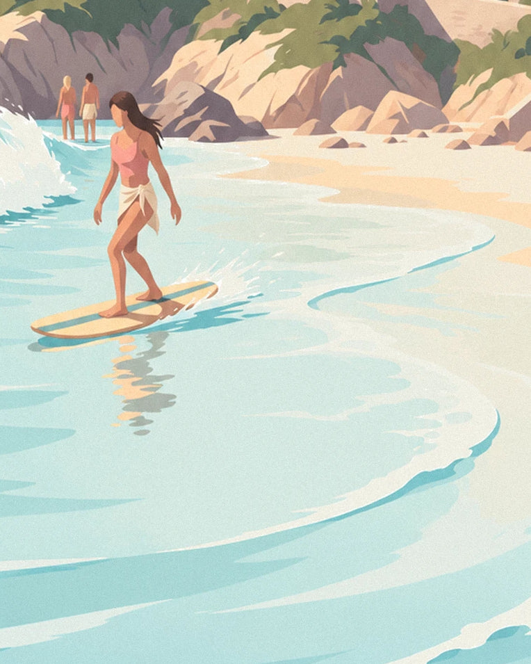 Longboarder at Côte des Basques in Biarritz poster: close-up detail