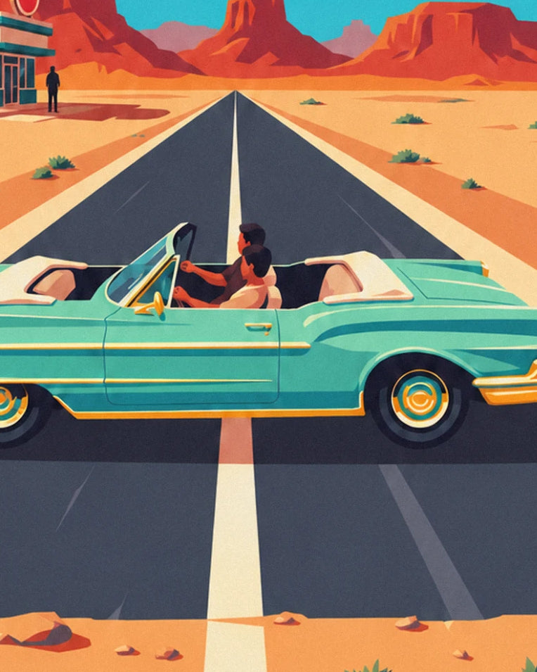 Route 66 car in the American desert poster: close-up detail