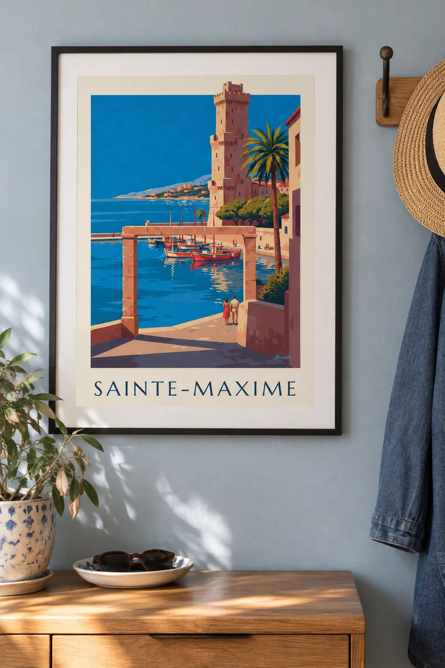 Affiche tour Carrée et port de Sainte-Maxime : encadrée au mur
