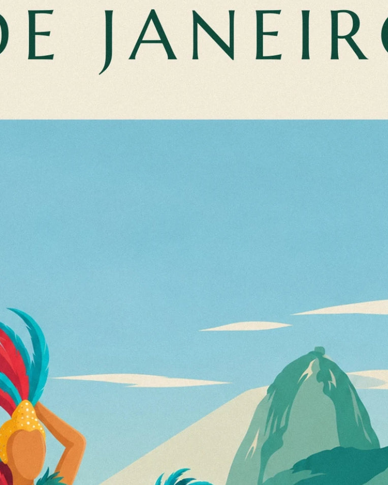 Affiche danseuses de samba sur la promenade de Copacabana à Rio : détail en gros plan