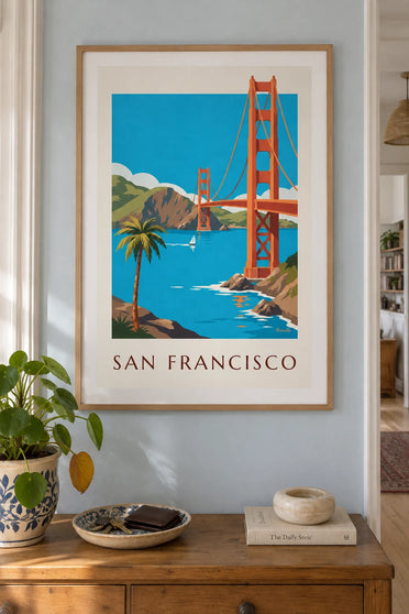 Plakat z mostem Golden Gate w San Francisco: w ramie na ścianie