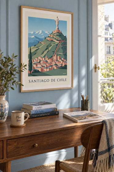 Plakat wzgórze San Cristóbal w Santiago de Chile: w ramie na ścianie