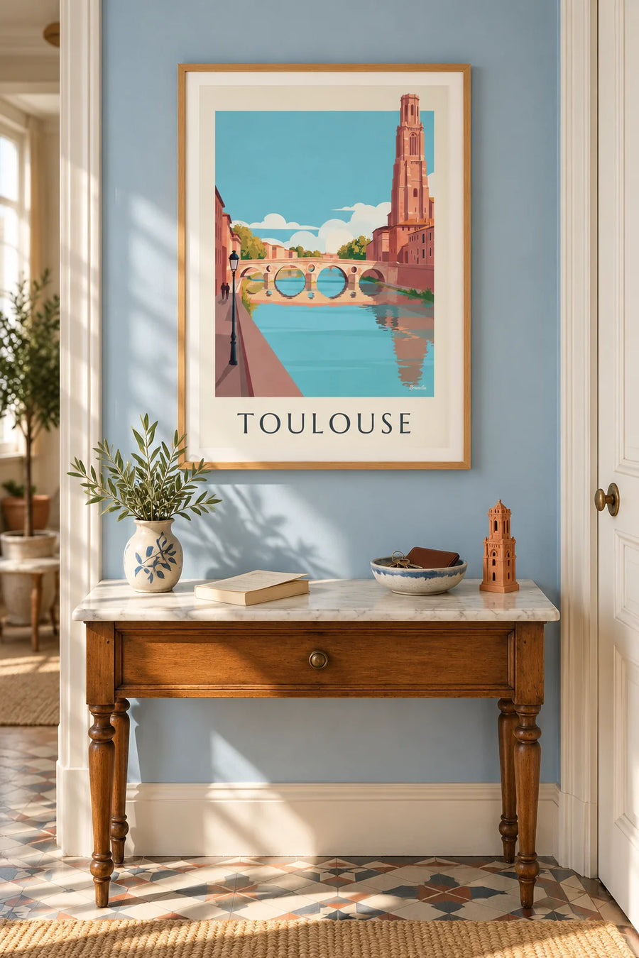 Pont-Neuf over the Garonne in Toulouse at sunset poster: framed on the wall