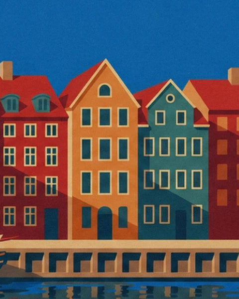 Les maisons orange et bleu canard aux toits rouges, face au canal de Nyhavn