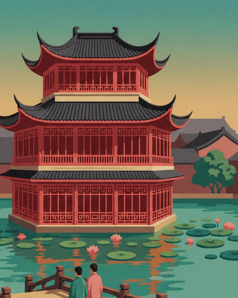Affiche maison de thé du jardin Yuyuan à Shanghai : détail en gros plan