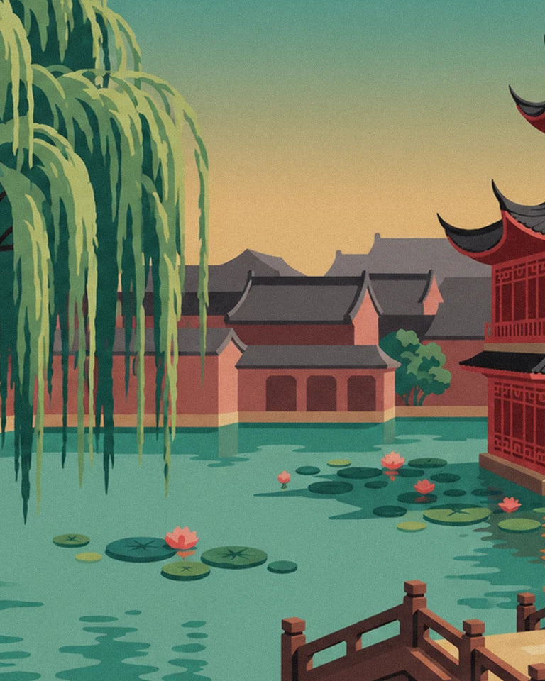 Affiche maison de thé du jardin Yuyuan à Shanghai : détail en gros plan